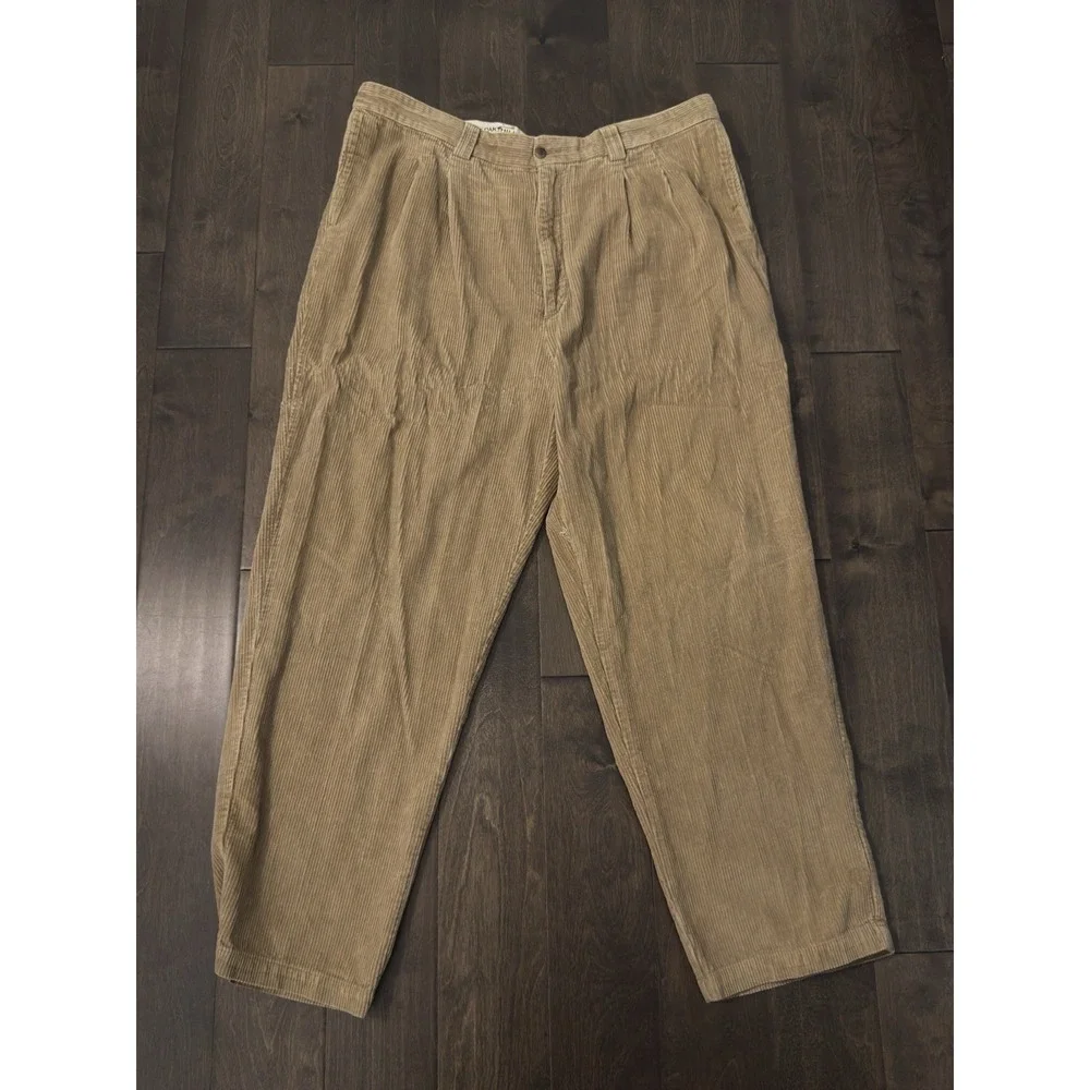 Oak Hill Mens Beige Corduroy‎ Pleated Front Pants Size 44X33 Expandable Waist